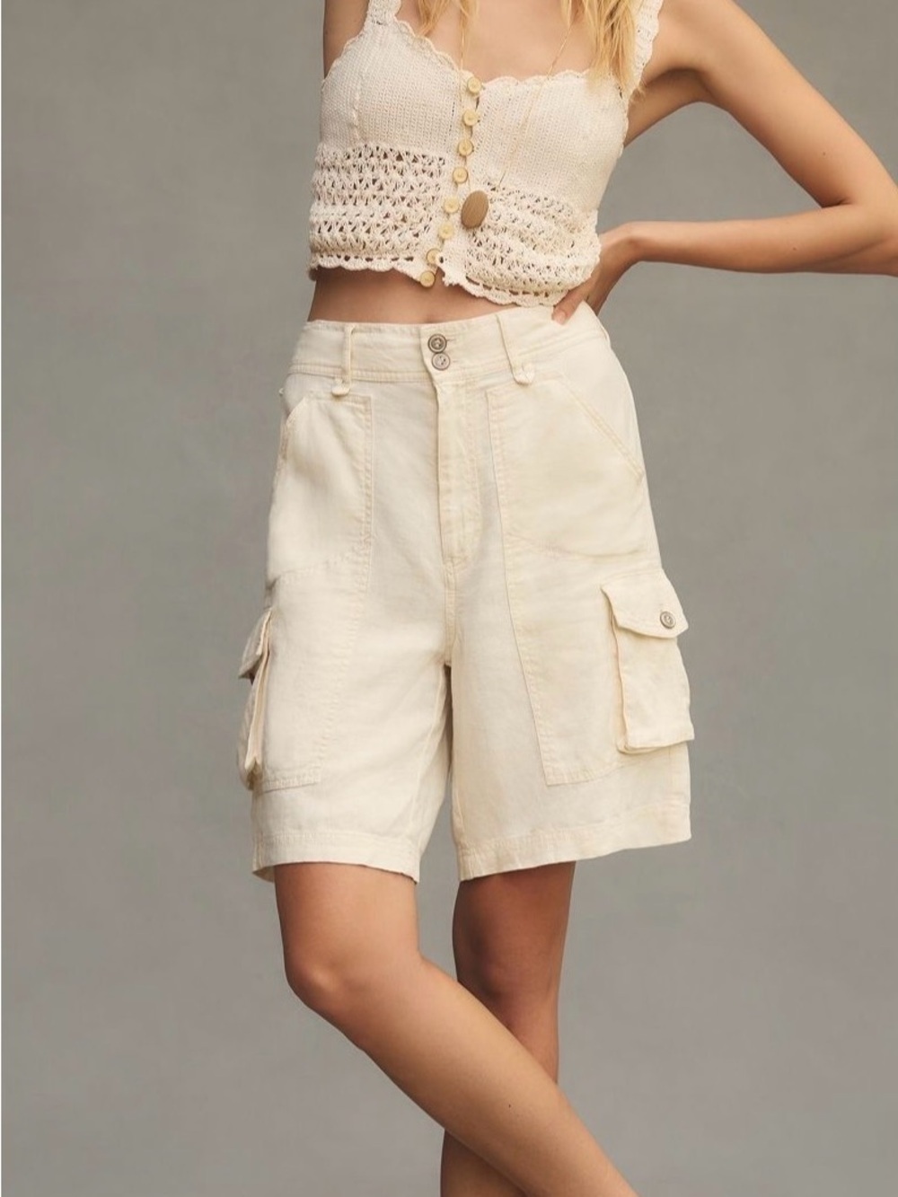 Anthropologies Pilcro Tidal Cargo Shorts Linen Blend lightweight Soft Size 29 - Picture 2 of 10
